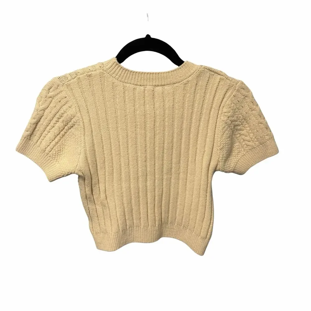 Intimately Free People Short + Sweet Crop Cable Knit Sweater in Eggnog Medium